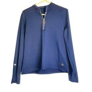 Long Sleeve Navy Blue‎ Zipper Top Womens L By Ambernoon